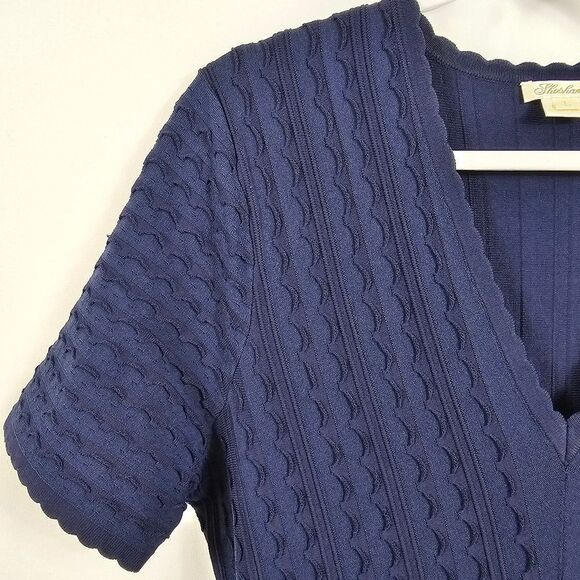 Shoshanna Janice Textured Knit Dress in Navy Blue - Size L - Picture 3 of 10